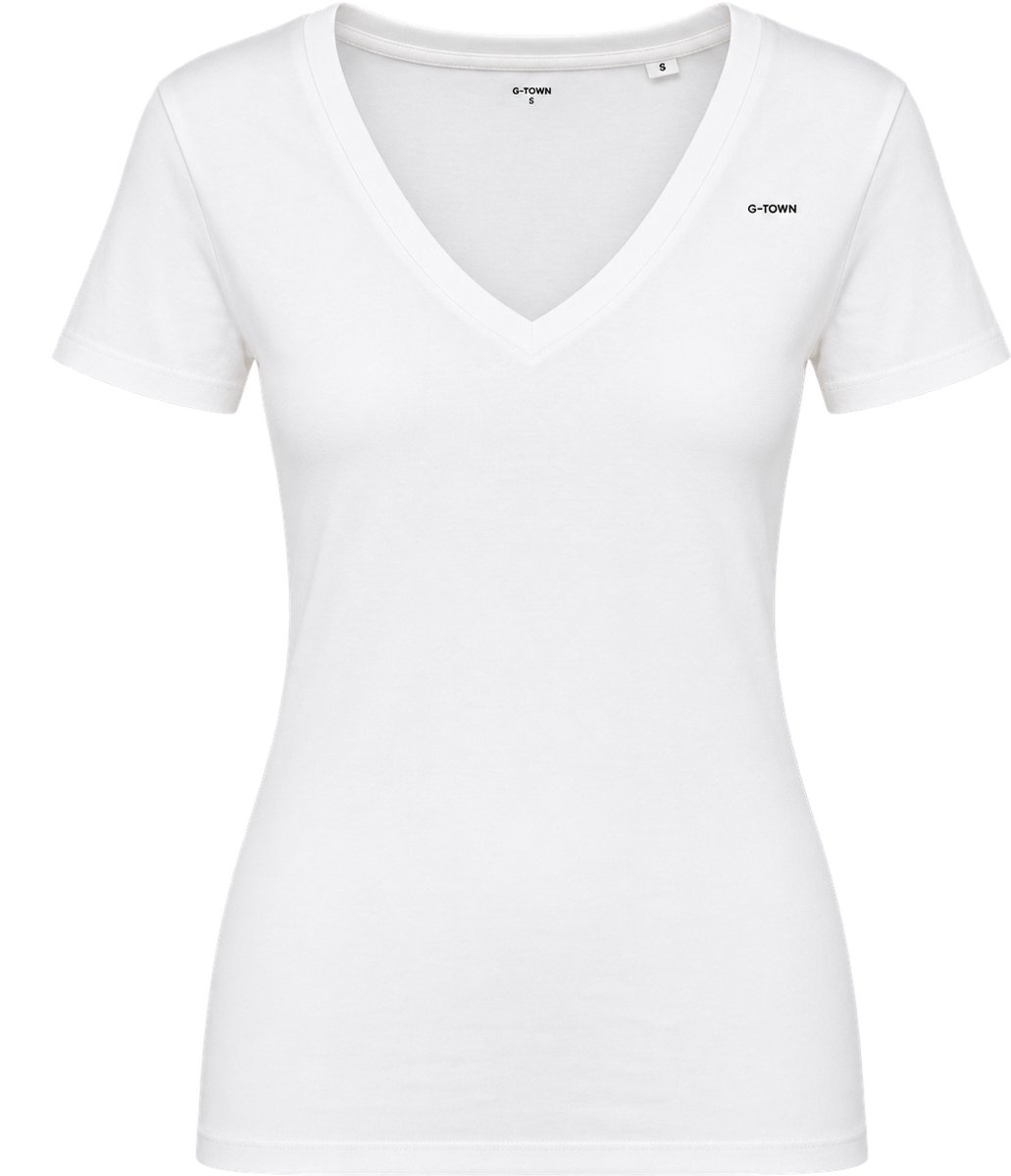 G-TOWN Whisper White V-Neck – T-shirt – Dames – Maat L – Wit