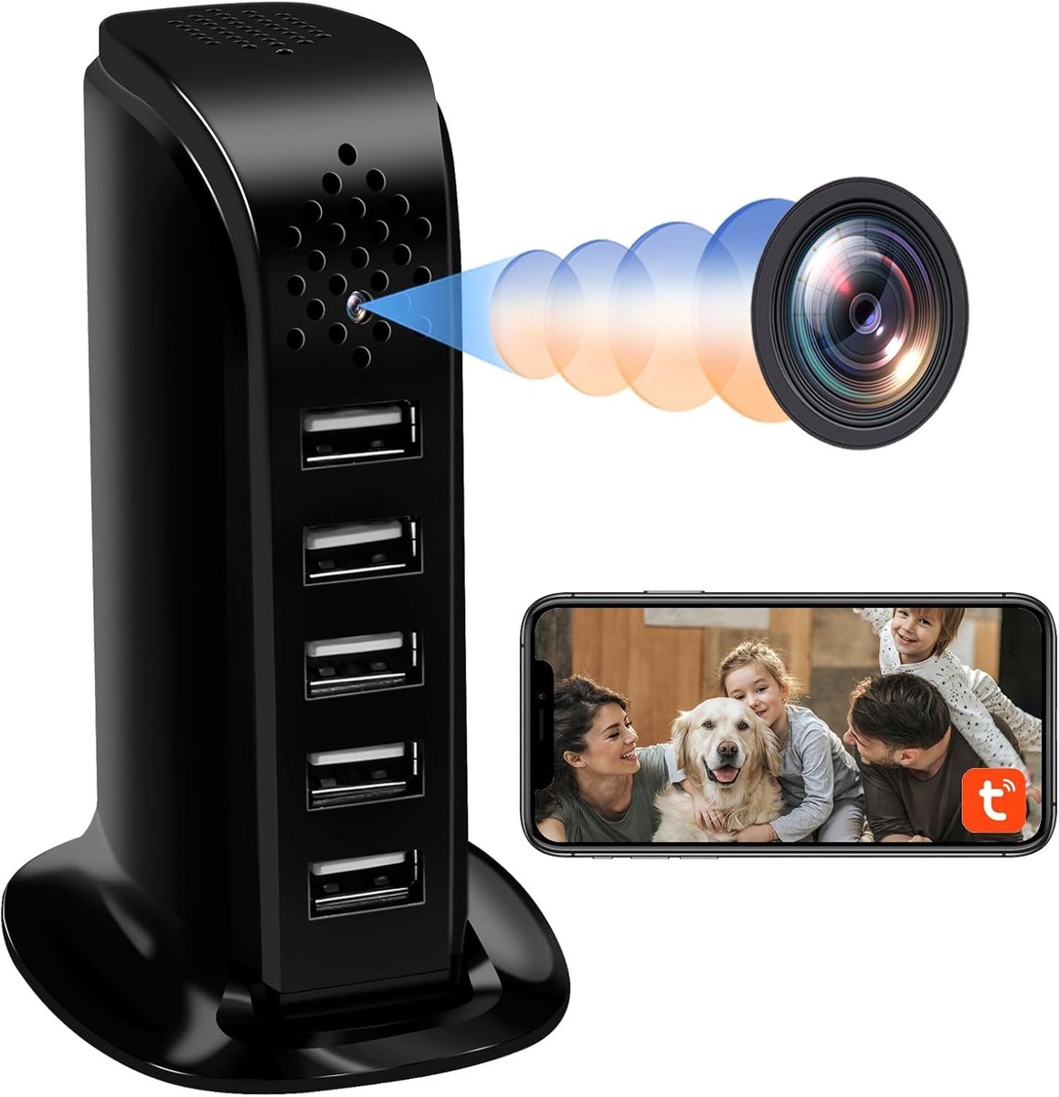 Verborgen Wifi Spionagecamera - Wit - 5 poorts USB-oplader met HD-camera - Voor Thuisbewaking
