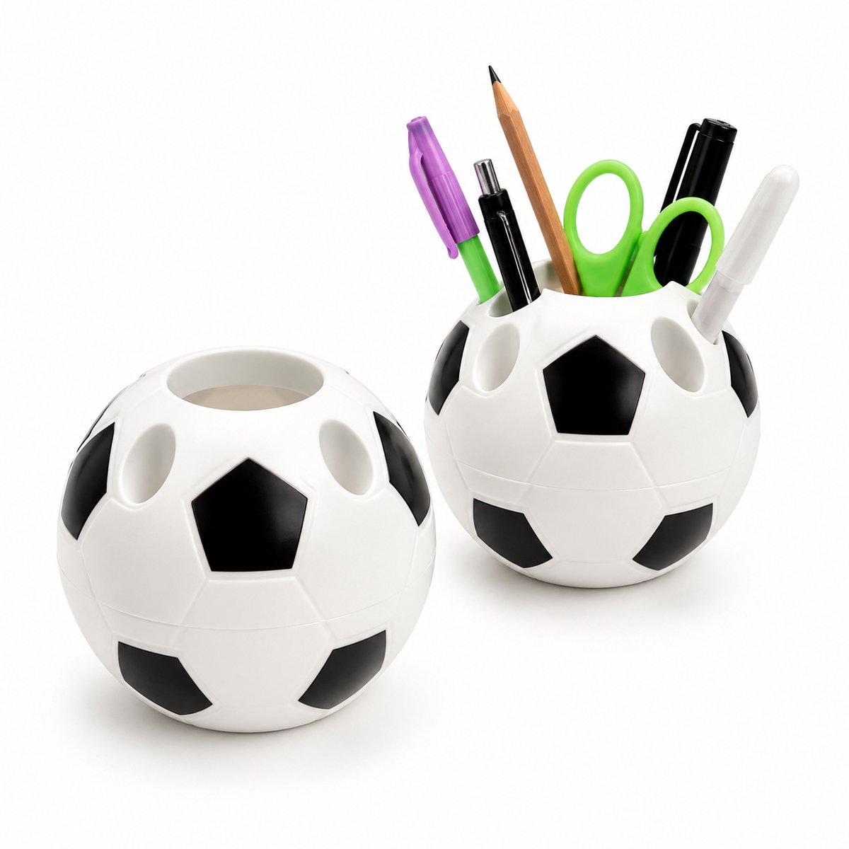 VHV-2 Pennenhouder - Voetbal vorm - Bureau organizer - Potloodhouder - Cadeau tip - Voor kinderen en kantoor - 10.5*9.5cm - Zwart-wit