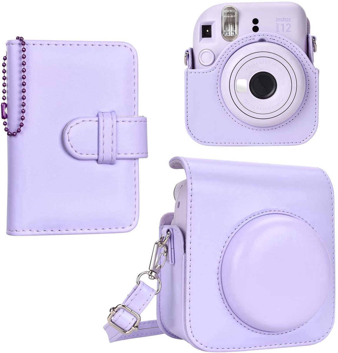 Beschermend leren hoesje geschikt voor Fujifilm Instax Mini 12 Instant Camera - Geschikt voor Instax Mini 12 Case en Mini Fotoalbum - Accessoires Set - Cameratas - Paars