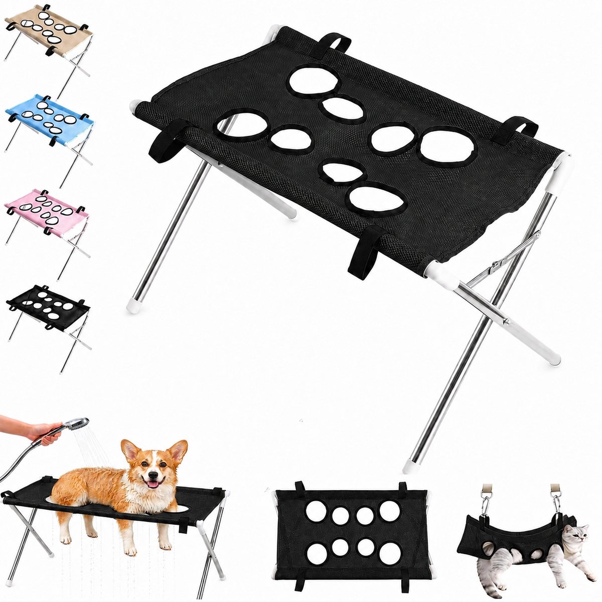 VHV-Trimhangmat honden - Badstandaard - 60*33*40cm-Nagelverzorging - Tot 20 kg - Opvouwbaar - Zacht & Veilig - Hondentrimset - Voor douche en trimmen - Zwart