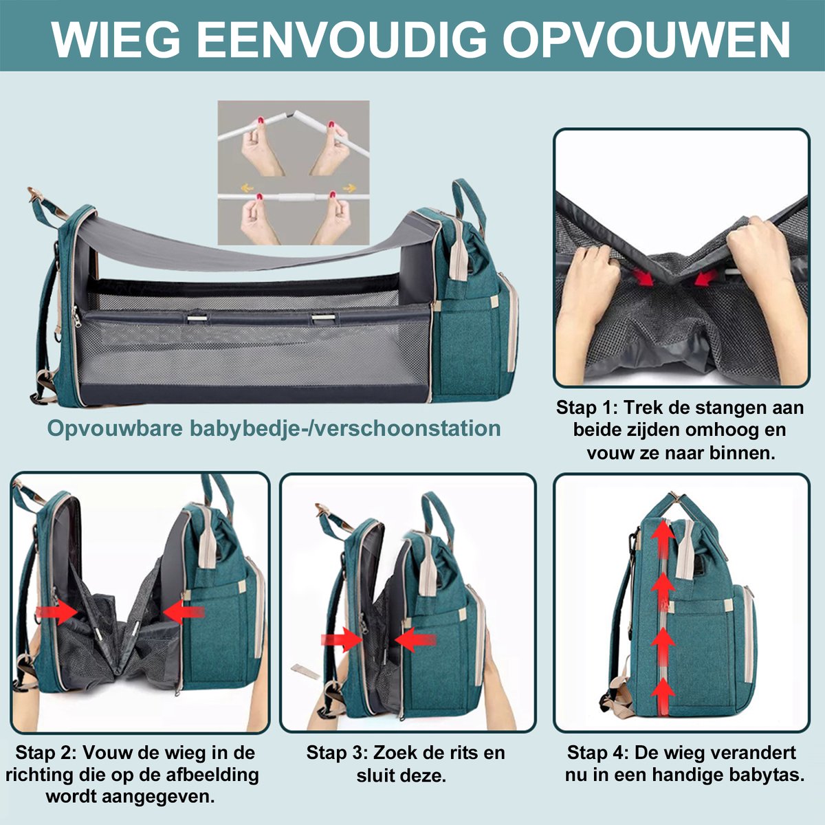 Luiertas Rugzak met Bedfunctie -Luier en Verzorgingstas- Grote Wikkeltas voor Baby’s - Multifunctionele Baby Verzorgingstas - Inclusief Verschoonmatje en Kinderwagenhaken - Waterdicht - Verschoon en Slaap Bedje- Voor Mama en Papa thumbnail 2