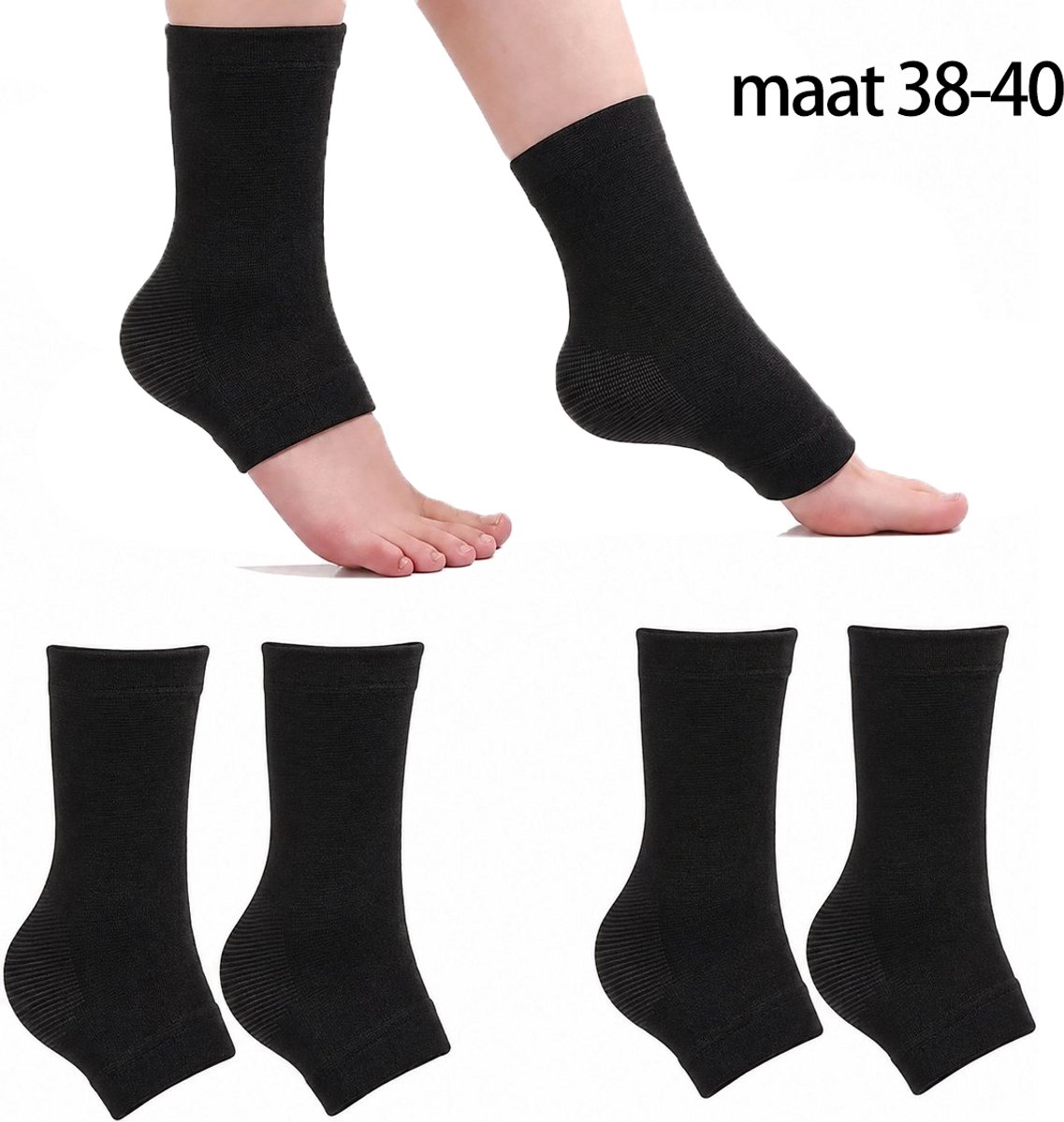 Bamboe Compressiesokken - Voor Vermoeide Voeten & Enkel - Maat M - Schoenmaat 38-40 - Lichte Ondersteuning - 2 Paar - Zwart
