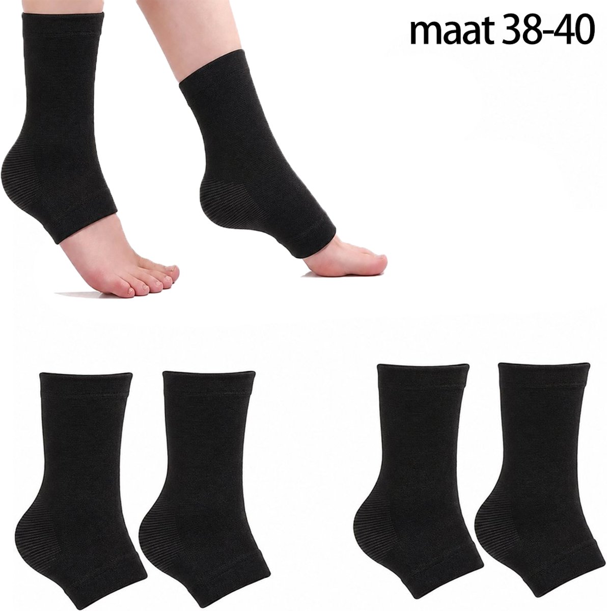 Bamboe Compressiesokken - Voor Vermoeide Voeten & Enkel - Maat L - Schoenmaat 40-43 - Lichte Ondersteuning - 2 Paar - Zwart