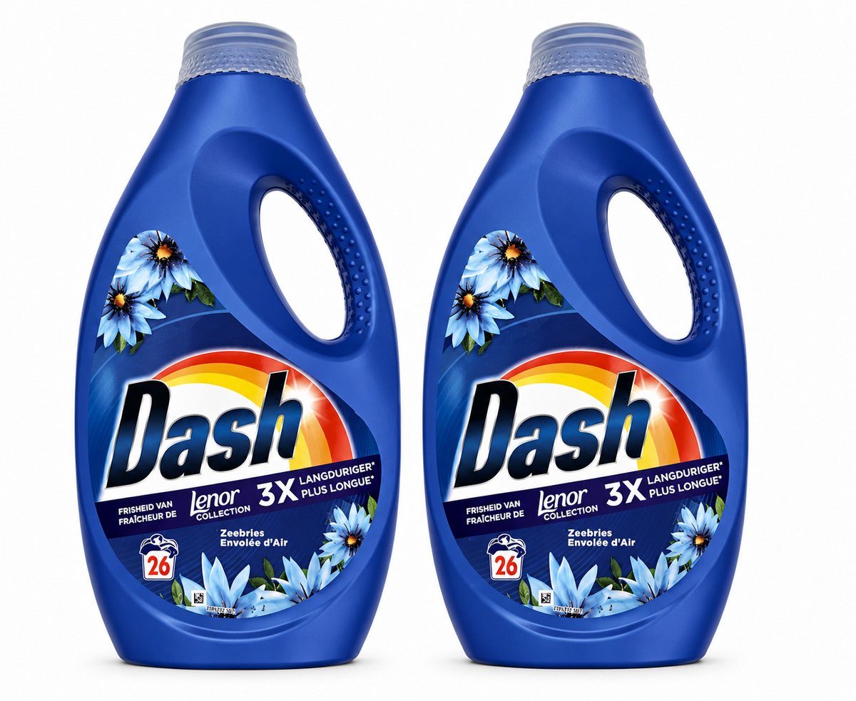 Dash - Lenor Collectie - Vloeibaar Wasmiddel - Witte en Gekleurde Was - Zeebries - 26 Wasbeurten - Voordeelverpakking - 2 stuks