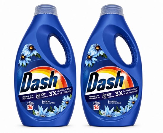 Dash - Lenor Collectie - Vloeibaar Wasmiddel - Witte en Gekleurde Was - Zeebries - 26 Wasbeurten - Voordeelverpakking - 2 stuks