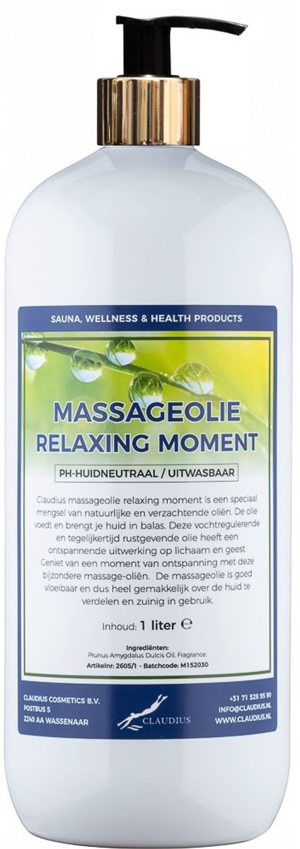 Massageolie Relaxing Moment 1 liter met gouden pomp - 100% natuurlijk - biologisch en koud geperst
