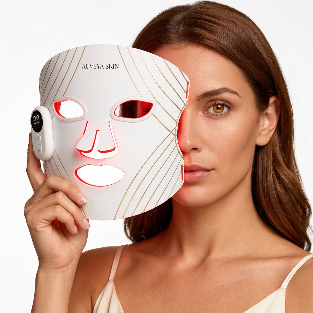 Auveya® Led Masker Pro - lichttherapie - gezicht - huidverjongingsapparaat - Red Light Therapy - rood licht therapie - gezichtsmasker - Draadloos met afstandsbediening Wit