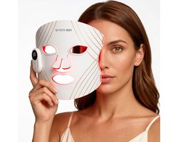 Auveya® Led Masker Pro - lichttherapie - gezicht - huidverjongingsapparaat - Red Light Therapy - rood licht therapie - gezichtsmasker - Draadloos met afstandsbediening Wit