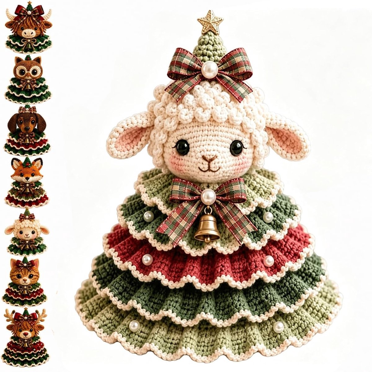 KZQ Haak Set Voor Schaap Kerstboom - DIY Knutselset - Beginners - Met Kraaltjes Bellen & Lint - Handgemaakte Kerstdecoratie