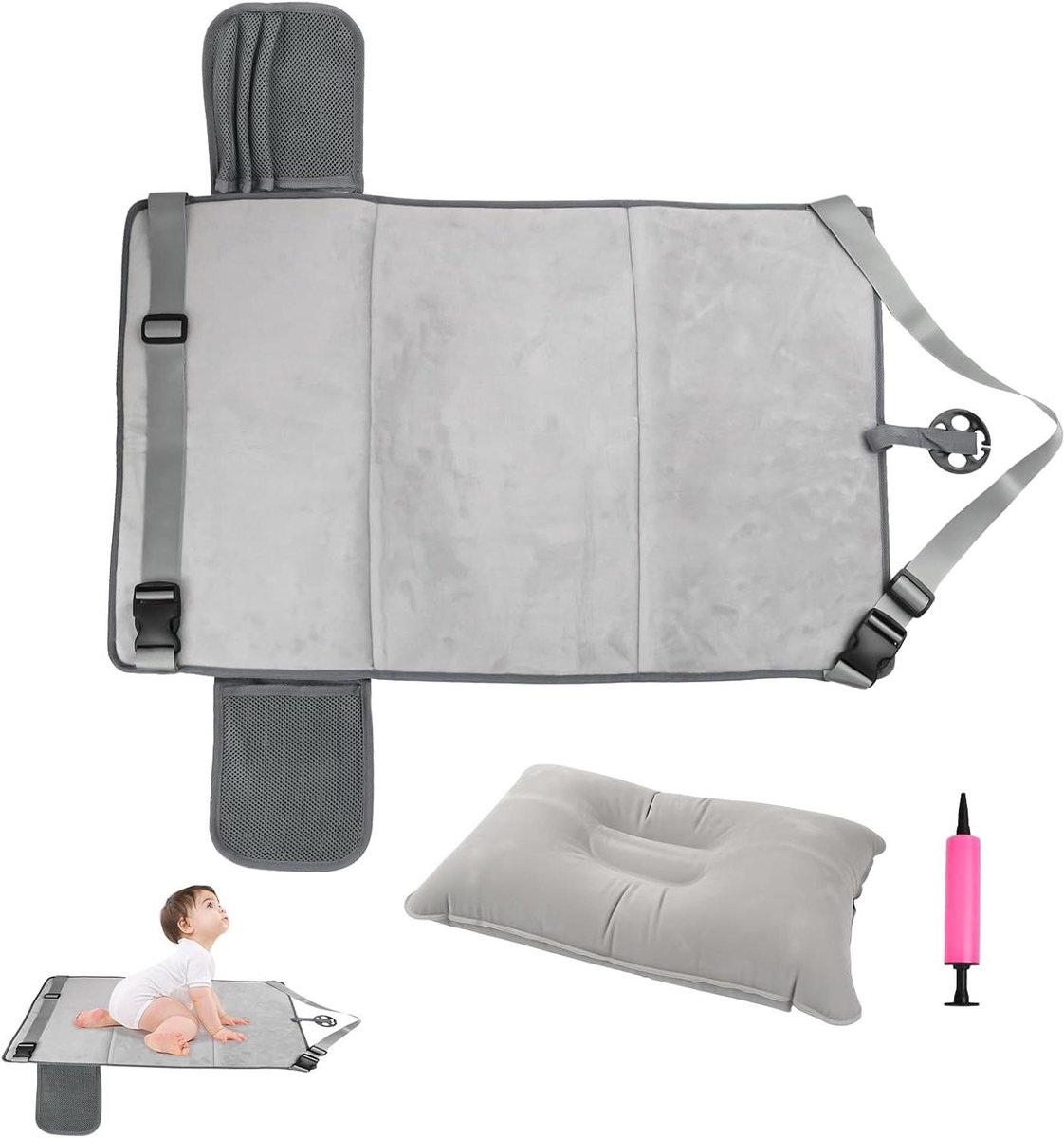 Vliegtuig Voetsteun - Reis Bed - Kinderen Comfort - Opvouwbaar Ontwerp - 79 x 48 cm - Grijs
