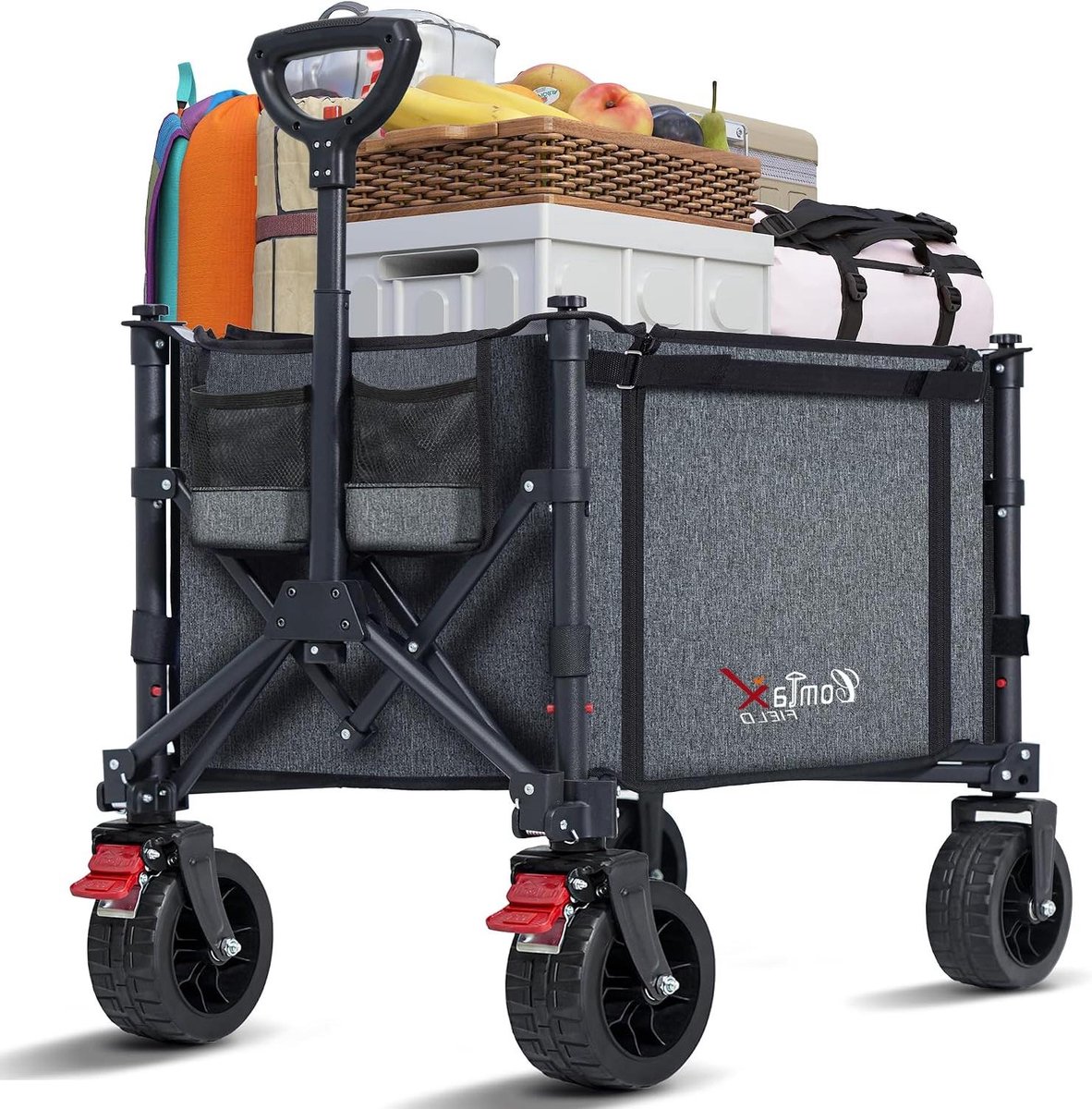 Bolderkar Opvouwbaar - Handwagen Strandkar - Spullen Vervoeren - Grote All-Terrain Wielen - 120 Liter Capaciteit - Grijs