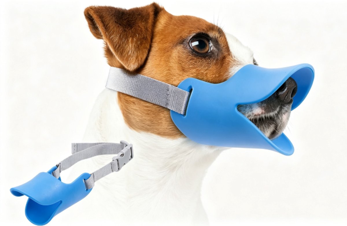2-delige set: Anti-bijtmuilkorf voor honden in eendenbekmodel (Maat M, Blauw) – Verstelbare siliconen anti-blafmuilkorf; voorkomt likken aan wonden en blaffen