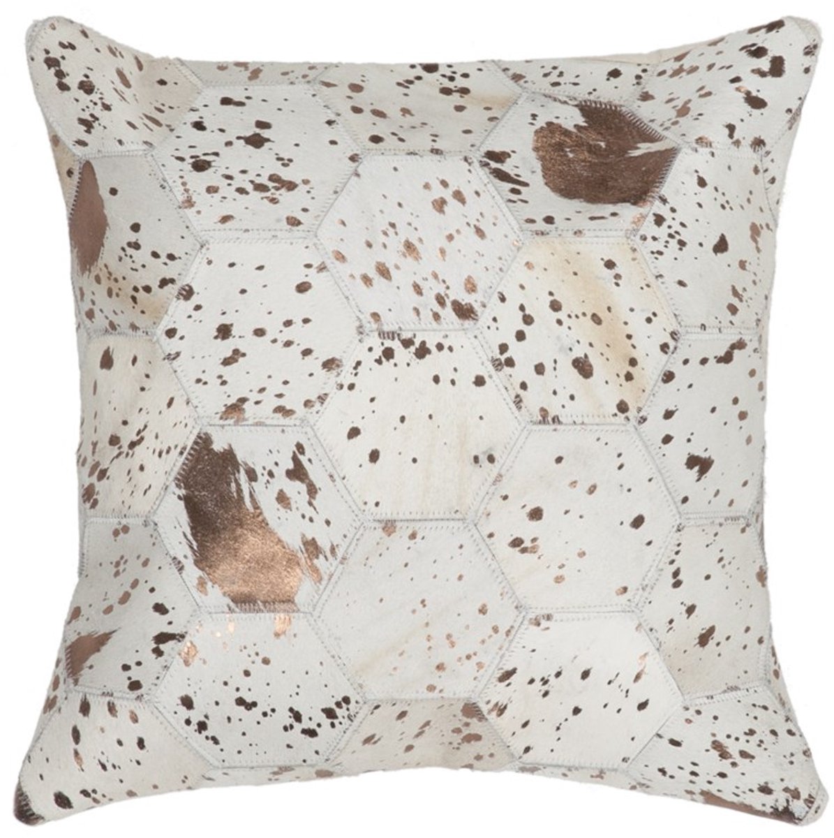Padiro sierkussen 40 x 60 cm - ivoor en chroomkleurig - leer - patchwork met metallic accenten