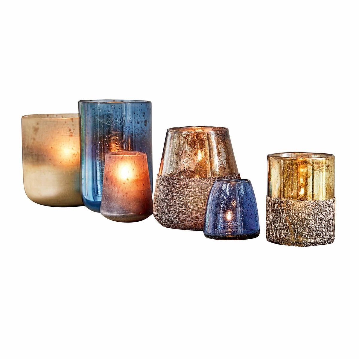 Loberon Windlicht set van 6 Paro blauw