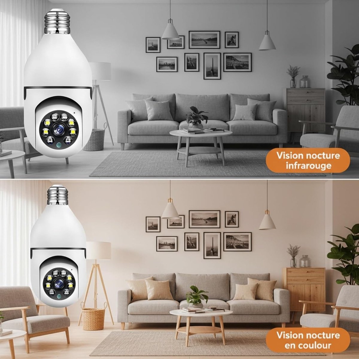 Camera Lamp E27 WiFi - 360° - 1080p HD - Voor Binnen en Buiten