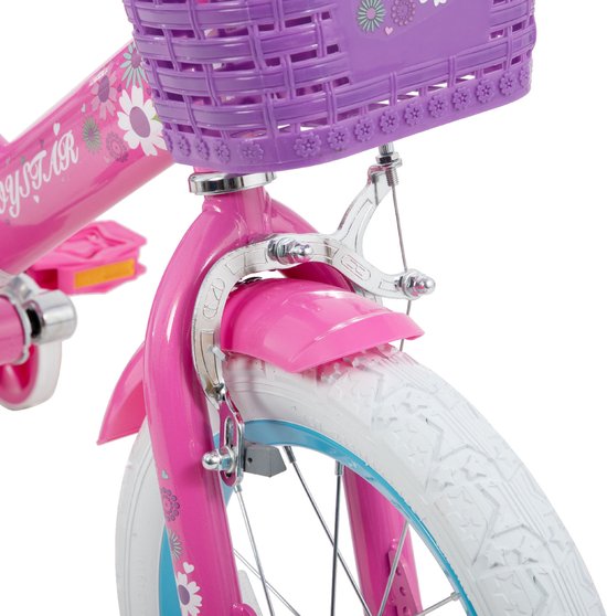 Joystar Little Daisy Meisjesfiets - 14 Inch - Mandje - Poppenzitje - Zijwieltjes - Bel - Handrem - Fuchsia - Geschikt voor buitenactiviteiten in de lente — afbeelding 5