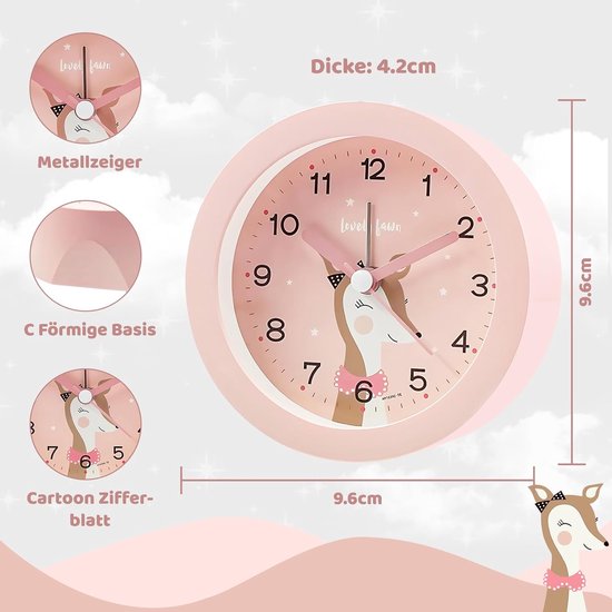 Kinderwekker Analoog - Schattige Wekker - Tijd Leren - Stil Zonder Tikken - 96 cm - Roze — afbeelding 4