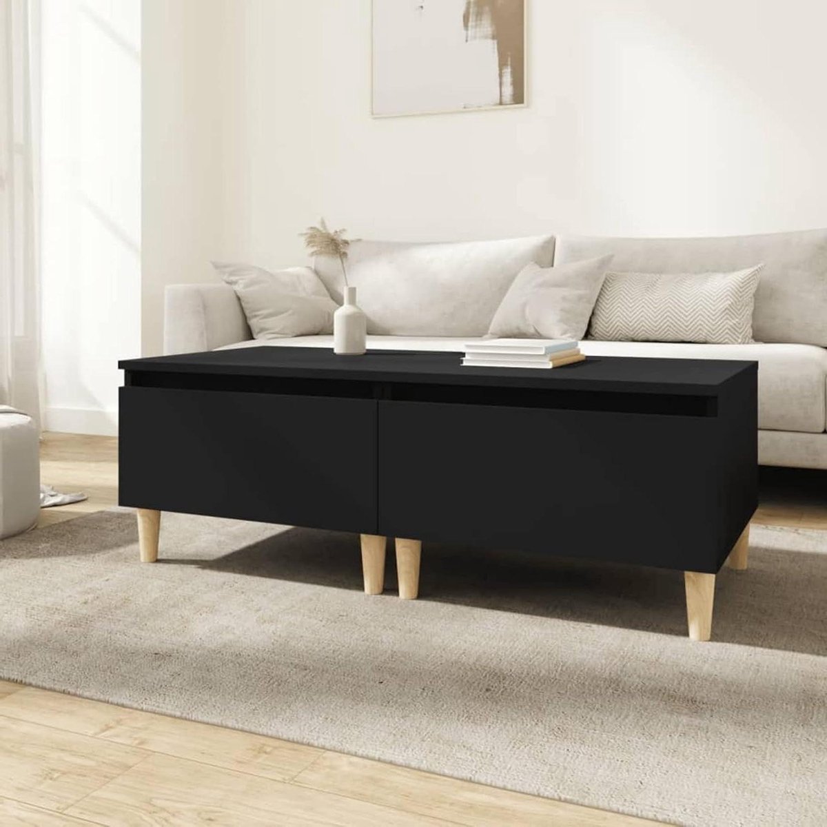 Moderne Koffietafel - Woonkamertafel - Woonkamer Inrichten - Met Lade En Plank - 50x46x35 cm - Zwart