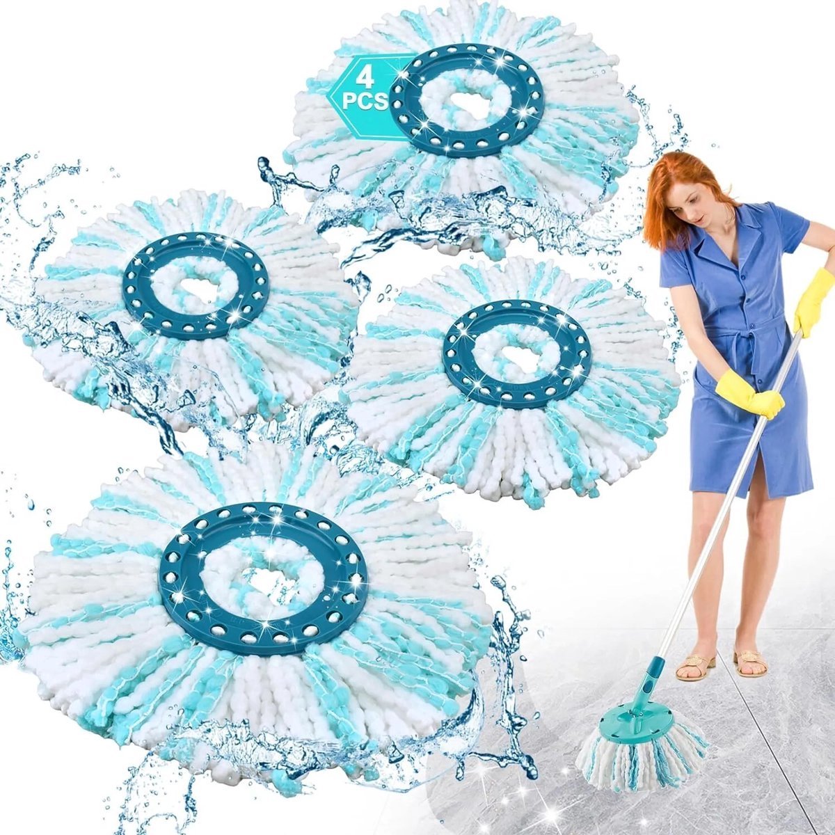 Set van 4 vervangende koppen voor de Leifheit Clean Twist Disc Mop - Dweil navulling - Vervangingskop - 2 Vervangbare doeken voor het Fibre System dweilsysteem - Voor alle vloertypes - absorbeert vuil effectief