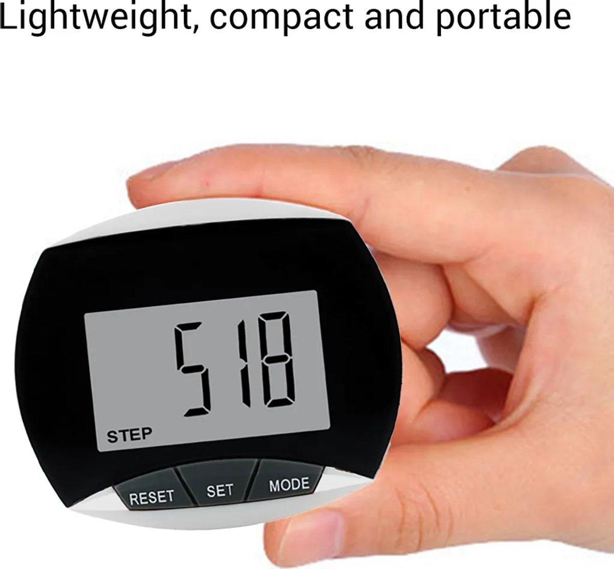 Deze multifunctionele stappenteller is geschikt voorzien van een riemclip en een lcd-scherm, en is geschikt voor wandelen en fitnessactiviteiten.
