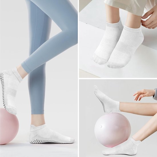 Set van 4 paar antislip-sportsokken - Stijl voor pilates en yoga (dames) - Eén maat (geschikt voor maat 36–41) - Zool met grip - Geschikt voor ballet, dans, revalidatie en fitness - Unisex - Wit — afbeelding 4