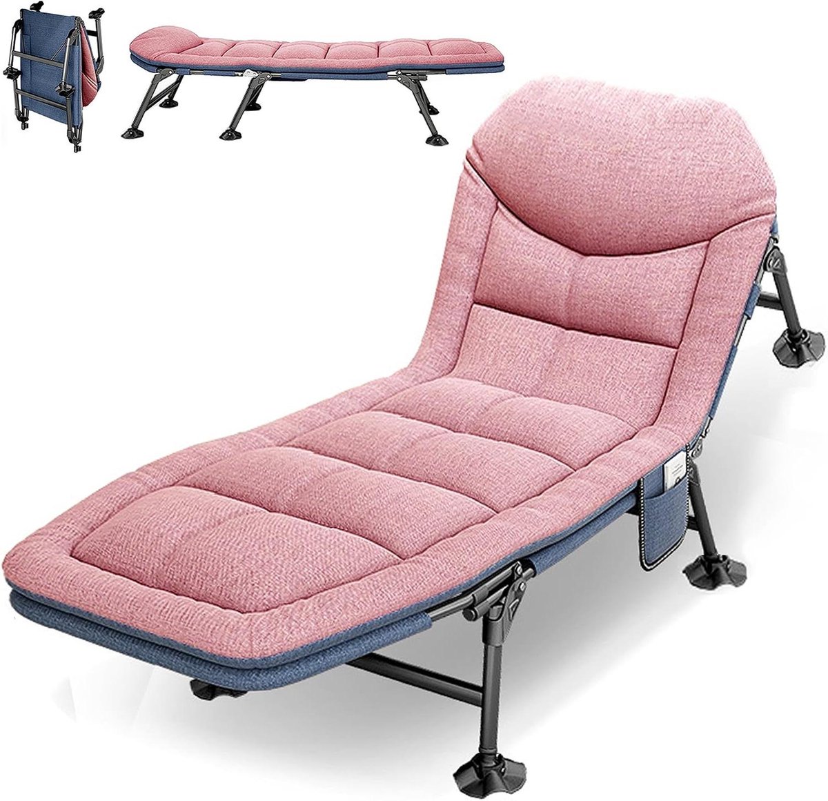 Inklapbaar veldbed - Kampeerligstoel - Buiten ontspannen - 5-voudig verstelbaar - XXL 190x65cm - Roze