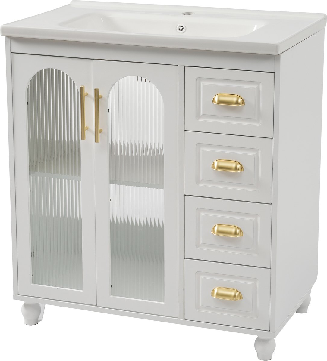 Wastafelmeubel Met Keramische Wasbak - Badkamermeubel 80 Cm Wit - Met Lades En Deuren - 80x47x90 cm - Opbergruimte - Badkamer Wit