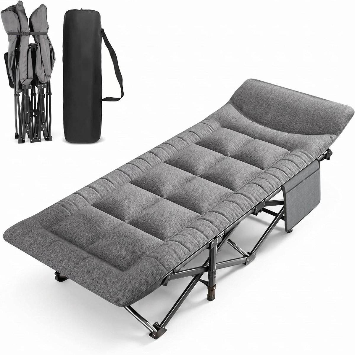 Veldbed met matras - Logeerbed opklapbaar - Kamperen en reizen - Robuust stalen frame - 65x190 cm - A