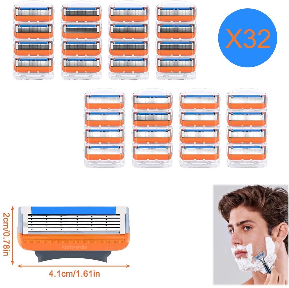 casalora® - Scheermesjes mannen -32 -delige navulset voor scheermesjes geschikt voor Gillette Fusion 5 - Gloednieuwe scheerkoppen - Razor blade - Navullingen