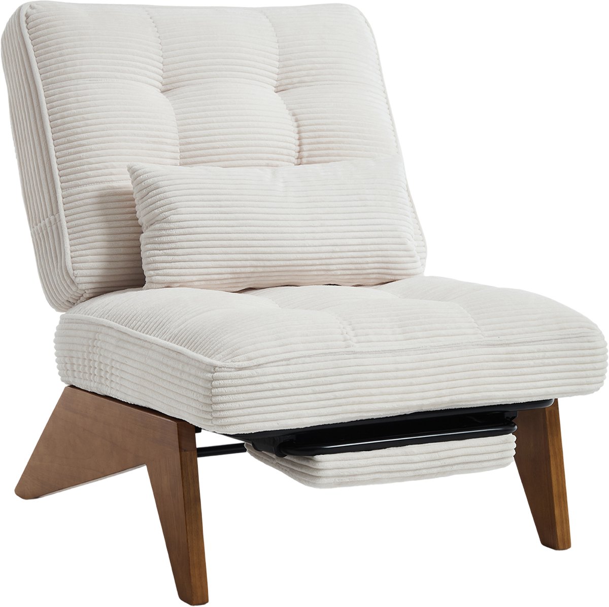 Ropilly Beige corduroy loungestoel - Stoel met voetenbank - Verstelbare rugleuning - Met lendenkussen - 220 kg - Fauteuil voor woonkamer - 127x73x90 cm - Beige