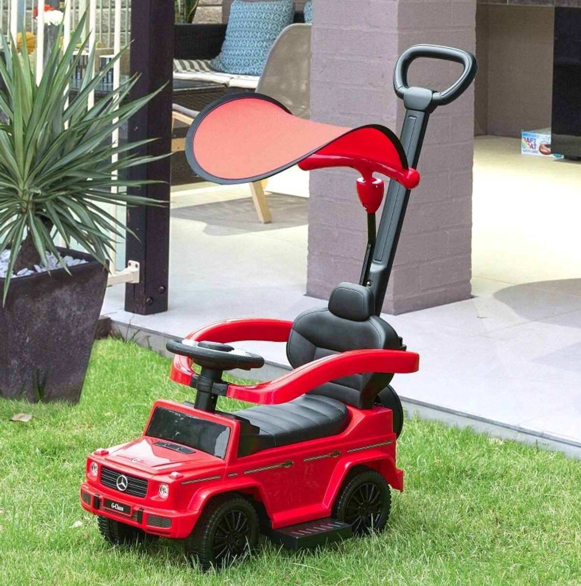 MODFU-Speelgoedvoertuig-Auto-3-In-1-Duwstang-Rood