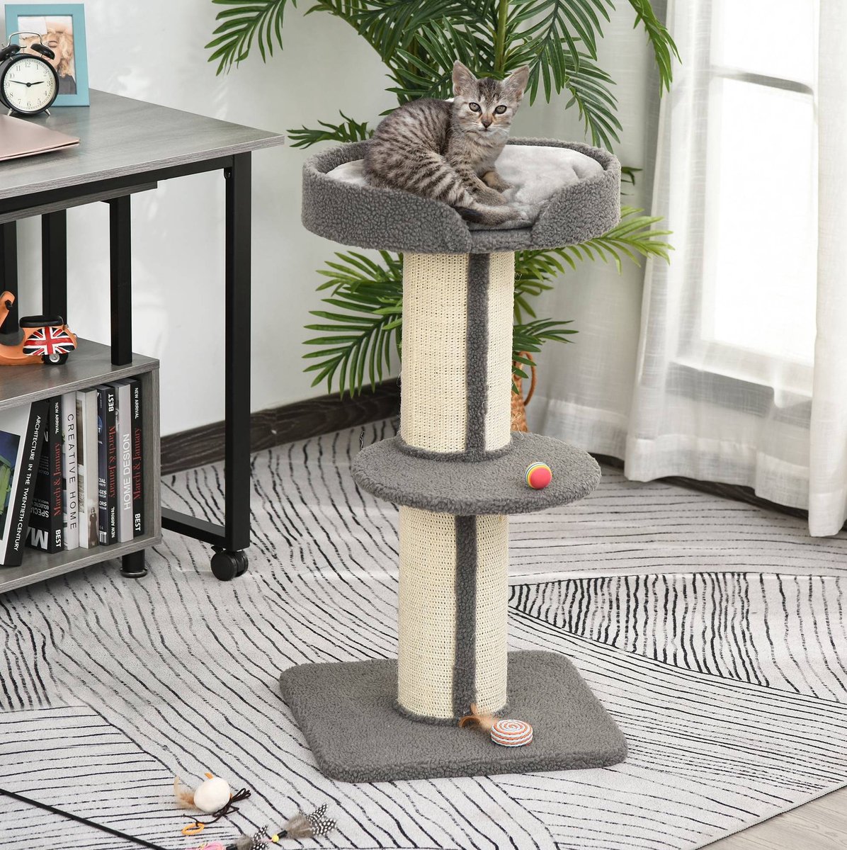 MODFU - Krabmeubel - Krabpaal Met Platforms - Sisal - Grijs - 45 X 45 X 91 Cm