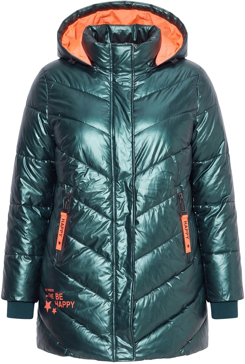 Angel of Style - Dames - Lange doorgestikte jas comfort fit capuchon - Petrolgroen - Maat 50+