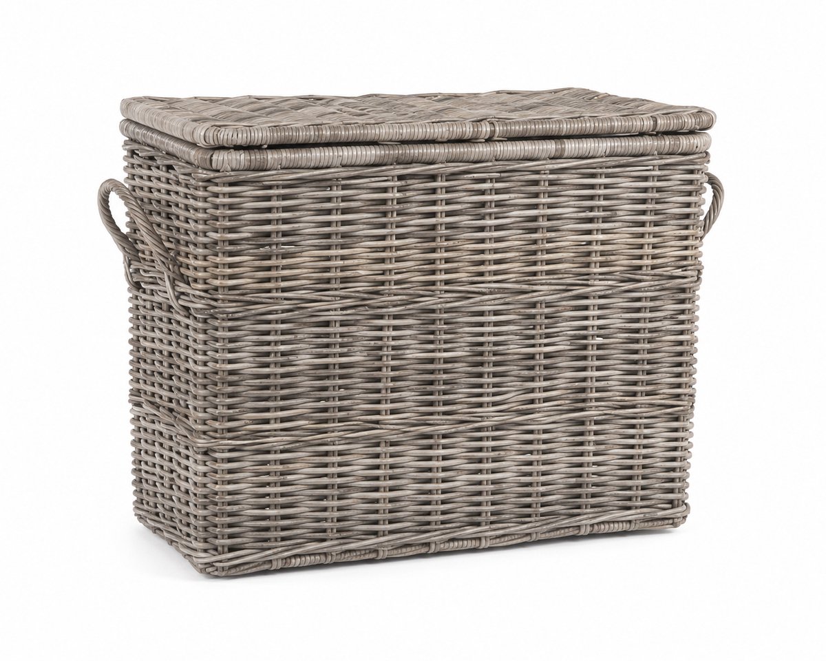 Rotan Mand Met Deksel - Grey - 80x40xH65 cm - Hoog - Handvatten