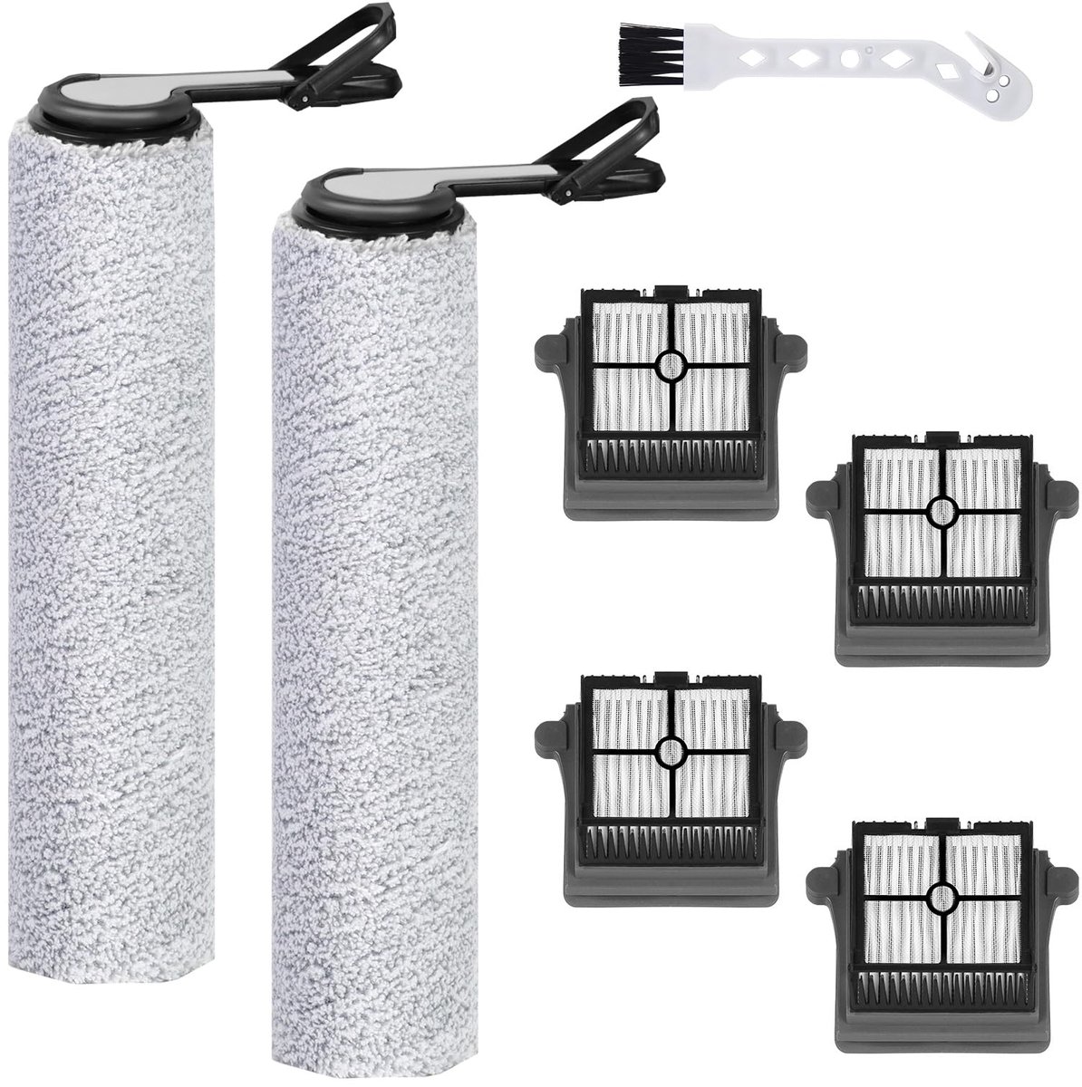 Borstelrol & filter set - 7-delige reservereserveset - 2 borstelrollen + 4 filters - ShopVlot