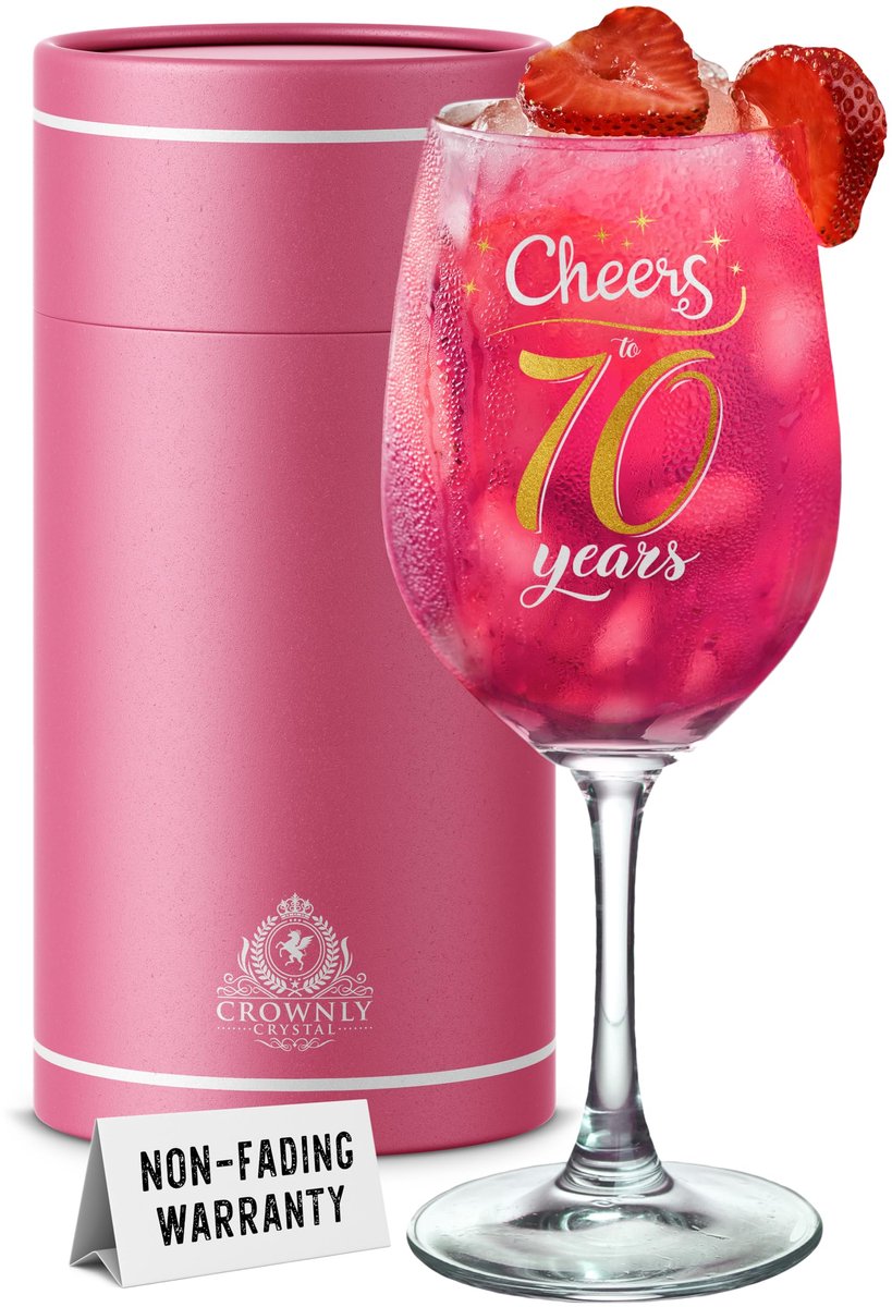 CROWNLY CRYSTAL Wijnglas Cadeau Voor Vrouw Met Cadeaudoos Bedrukking Cheers To 70 Years Verjaardag Geschenk 70 Jaar - ShopVlot