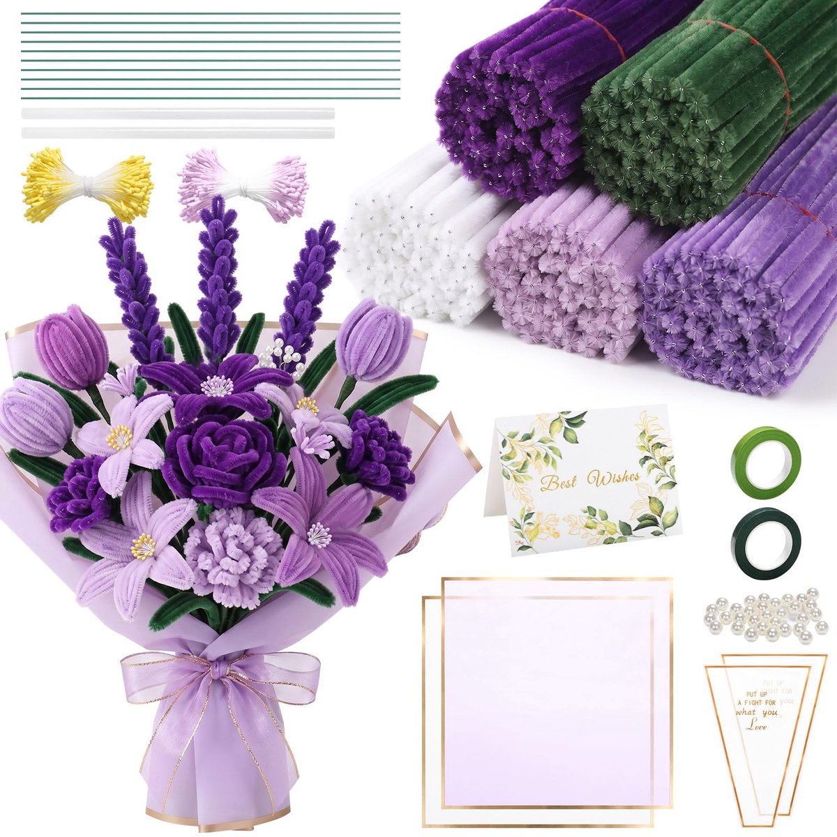 Creatieve borstelset, zachte chenilledraden om te knutselen, kit voor bloemen en doe-het-zelfdecoraties, creatief - ShopVlot