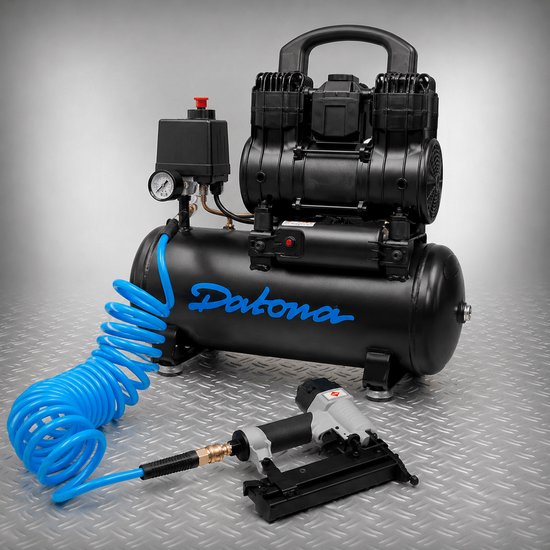 Datona® Stille compressor 9L - Olievrij en draagbaar - Geschikt voor tackers - Zwart — afbeelding 3