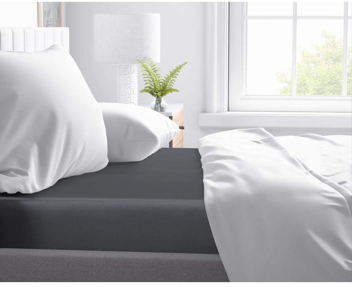 Hoeslaken 100% Katoen-Satijn, Zacht als Zijde, Kreukvrij met Perfecte Pasvorm, Voor Standaard Matrassen tot 30cm, Antraciet, Eenpersoons, 80 x 200 cm