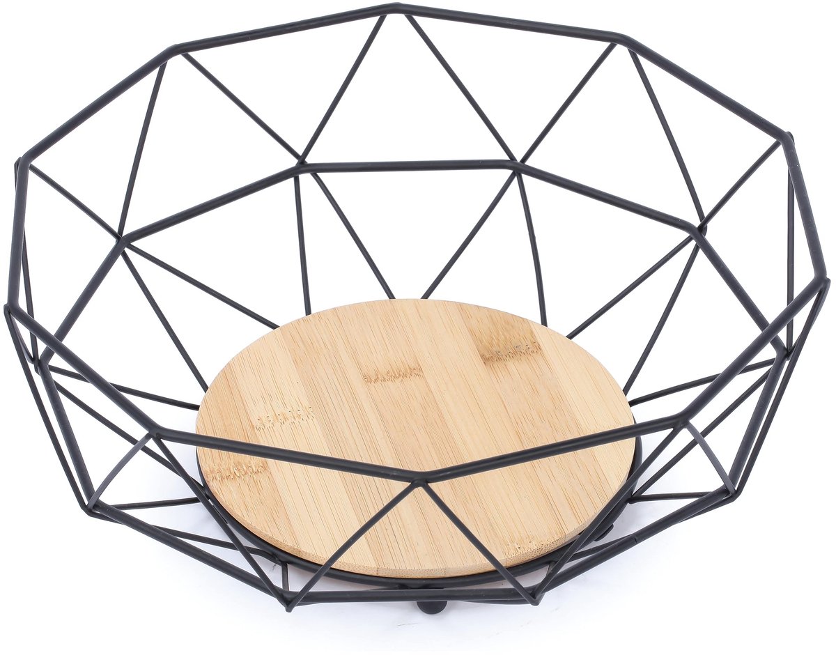 Fruitmand industrieel design hout en staal Elie mat zwart, lichtbruin