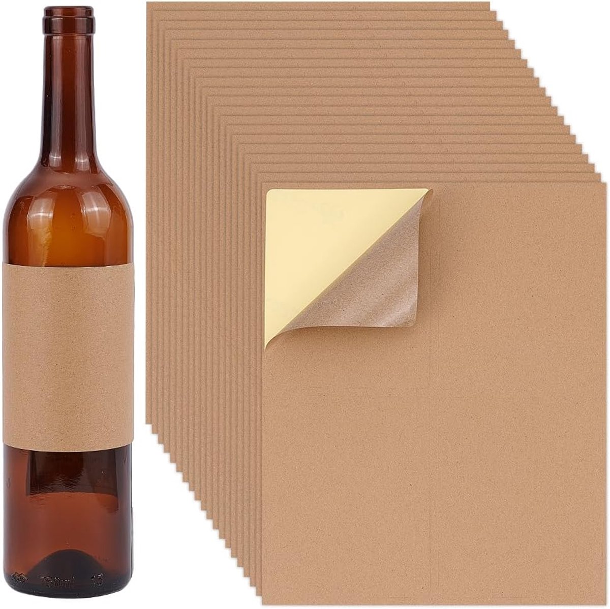 Dailygoods- Wijnflesetiketten 80 Stuks - Zelfklevende Etiketten - Bruin/Blanco Labels - Voor Mini-Champagne/Wijnflessen - DIY Beschrijfbaar - Compatibel met Inkjetprinter