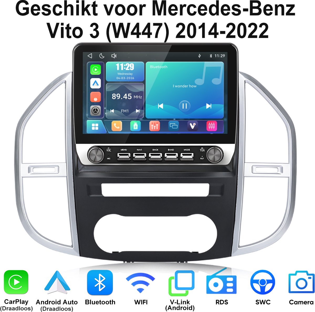 Junsun Linux Systeem Autoradio Geschikt voor Mercedes Benz Vito 3 W447 - Draadloos Carplay & Andriod Auto - 10,1 Inch HD TouchScreen - Bluetooth 5.0 - Navigatie - WiFi - FM - RDS - Stuurwielbediening