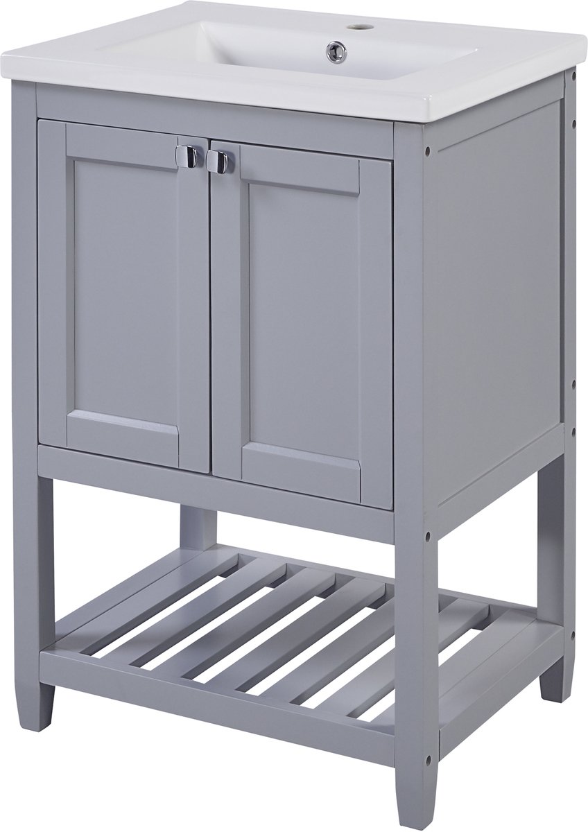 Staand wastafelmeubel - badkamermeubel 60 cm lichtgrijs - wastafelonderkast met wasbak - 61x46x90 cm - opbergruimte - - voor badkamer lichtgrijs