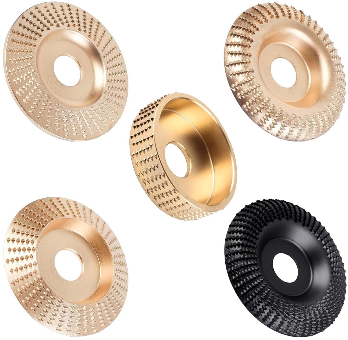5-Delige Hardmetalen Houtslijpschijven - Voor Vormen, Slijpen & Snijden van Hout – Geschikt voor 115 mm en 125 mm Haakse Slijpers
