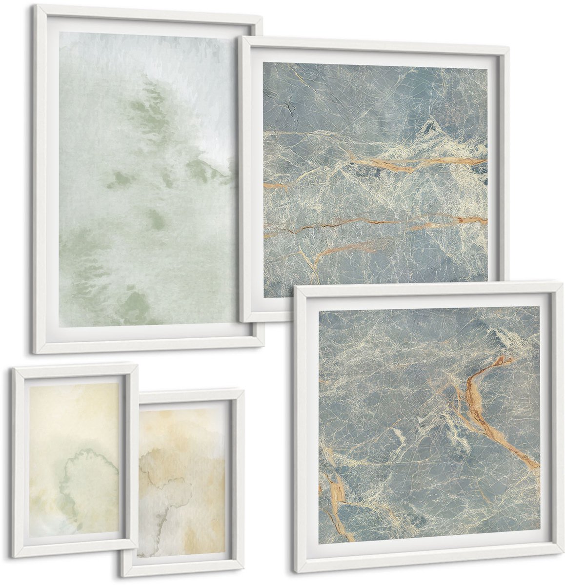 Coloray 5-Delige Schilderij Set - Pastel Aquarelverf Op Canvas, Textuurverf - 50 x 50 cm, 20 x 30 cm En 40 x 60 cm - Moderne Wanddecoratie - Woonkamer - Stijlvolle Muurdecoratie