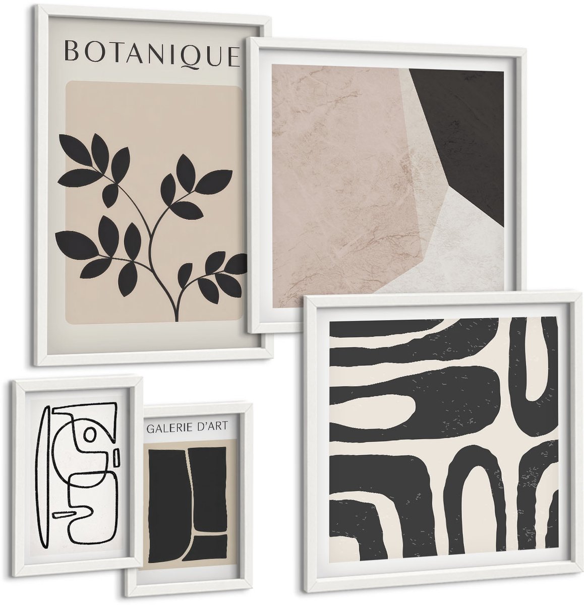 Coloray 5-Delige Schilderij Set - Stijlvolle Graphics In Een Minimalistisch Ontwerp Met Natuurthema. - 50 x 50 cm, 20 x 30 cm En 40 x 60 cm - Stijlvolle Wanddecoratie - Interieur - Woonkamer Decoratie