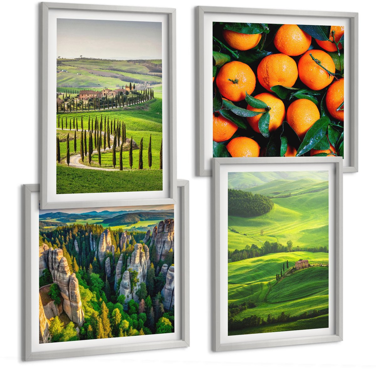 Coloray 4-Delige Schilderij Set - Italiaans Plattelandslandschap Met Sinaasappelbomen En Natuur - 40 x 40 cm En 40 x 60 cm - Wanddecoratie - Woonkamer Decoratie - Muurdecoratie