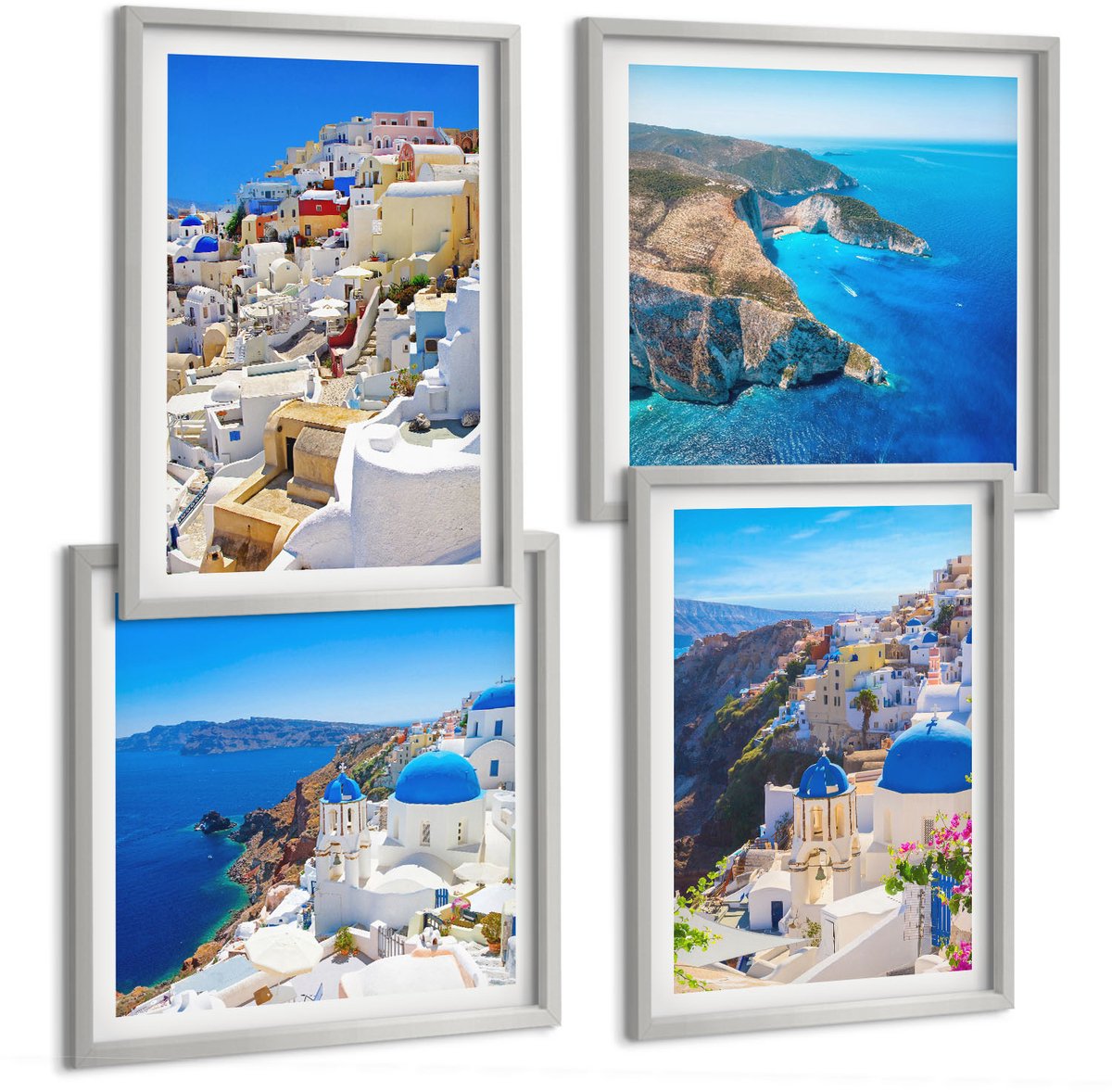 Coloray 4-Delige Schilderij Set - Landschapsarchitectuur En Uitzichten Op De Stad Oia Op Santorini, Griekenland - 40 x 40 cm En 40 x 60 cm - Stijlvolle Muurdecoratie - Kantoor - Interieur Decoratie