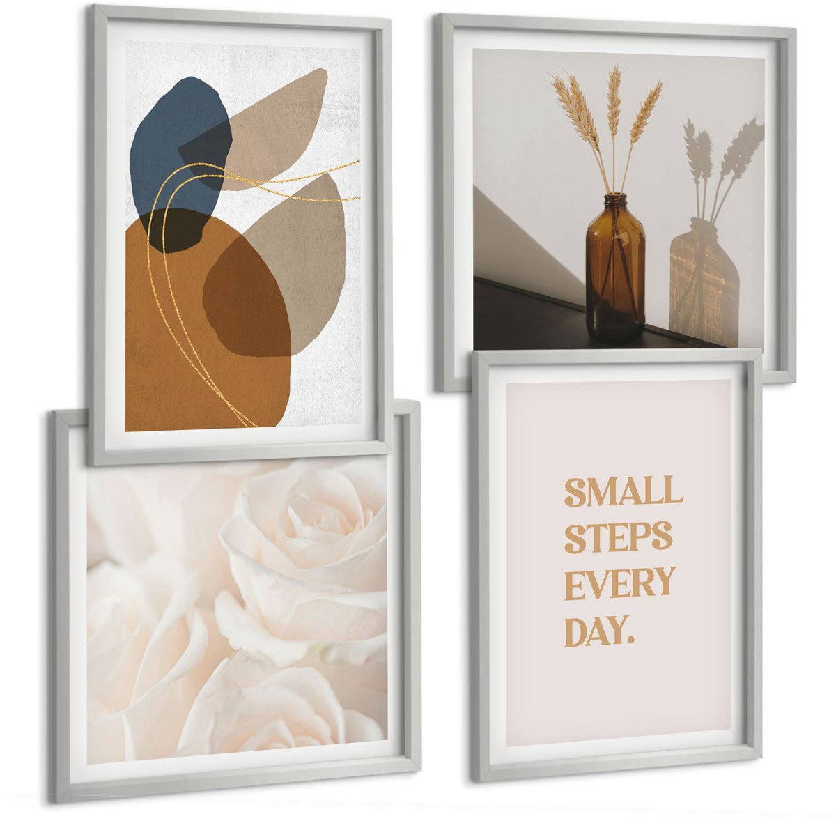 Coloray 4-Delige Schilderij Set - Abstracte Vormen En Natuurlijke Accenten Inbegrepen - 40 x 40 cm En 40 x 60 cm - Muurdecoratie - Decoratieve Schilderijen - Wohnzimmer